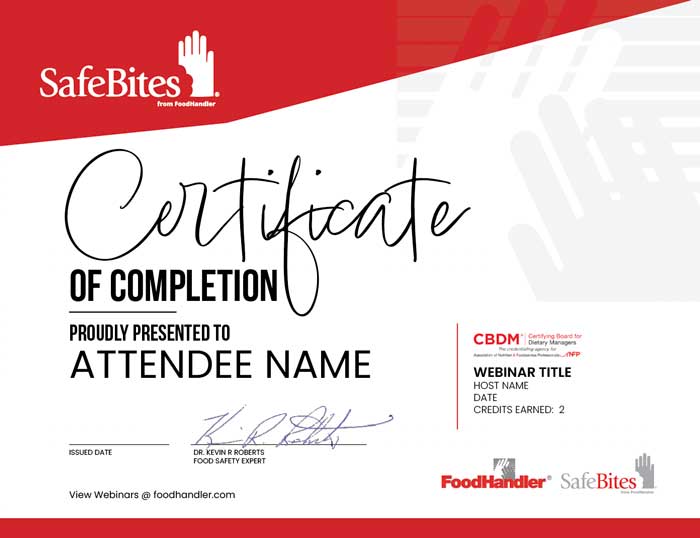 FoodHandler® SafeBites® Completion Certificate