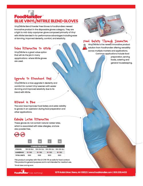 FoodHandler Blue Nitrile Vinyl Blend Gloves Sell Sheet