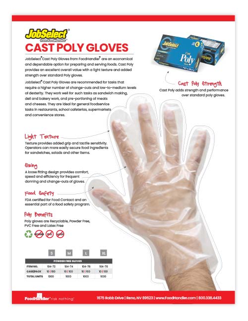 JobSelect Cast Poly Gloves Sell Sheet